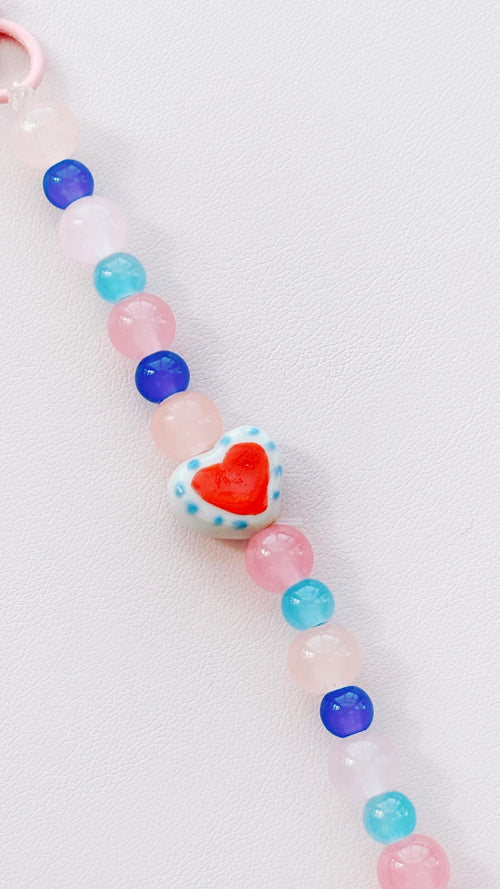 blue heart beaded keychain bag charm