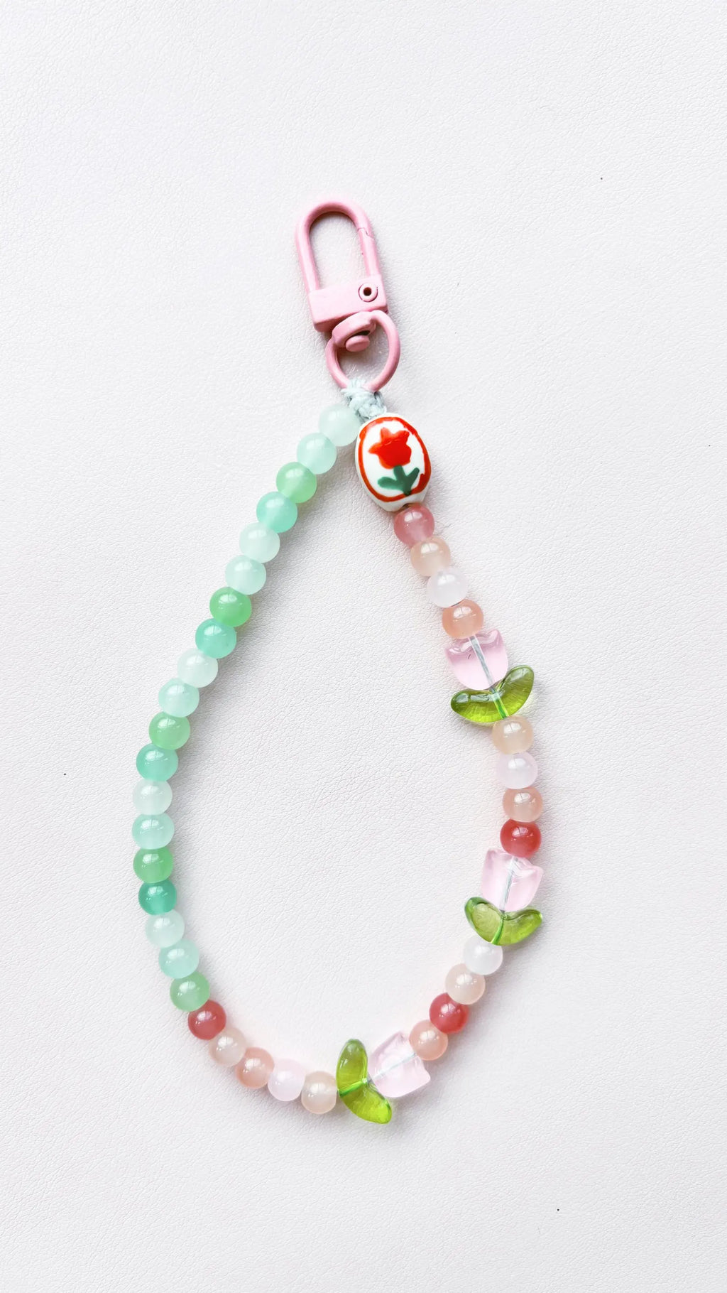 pink tulip beaded keychain bag charm