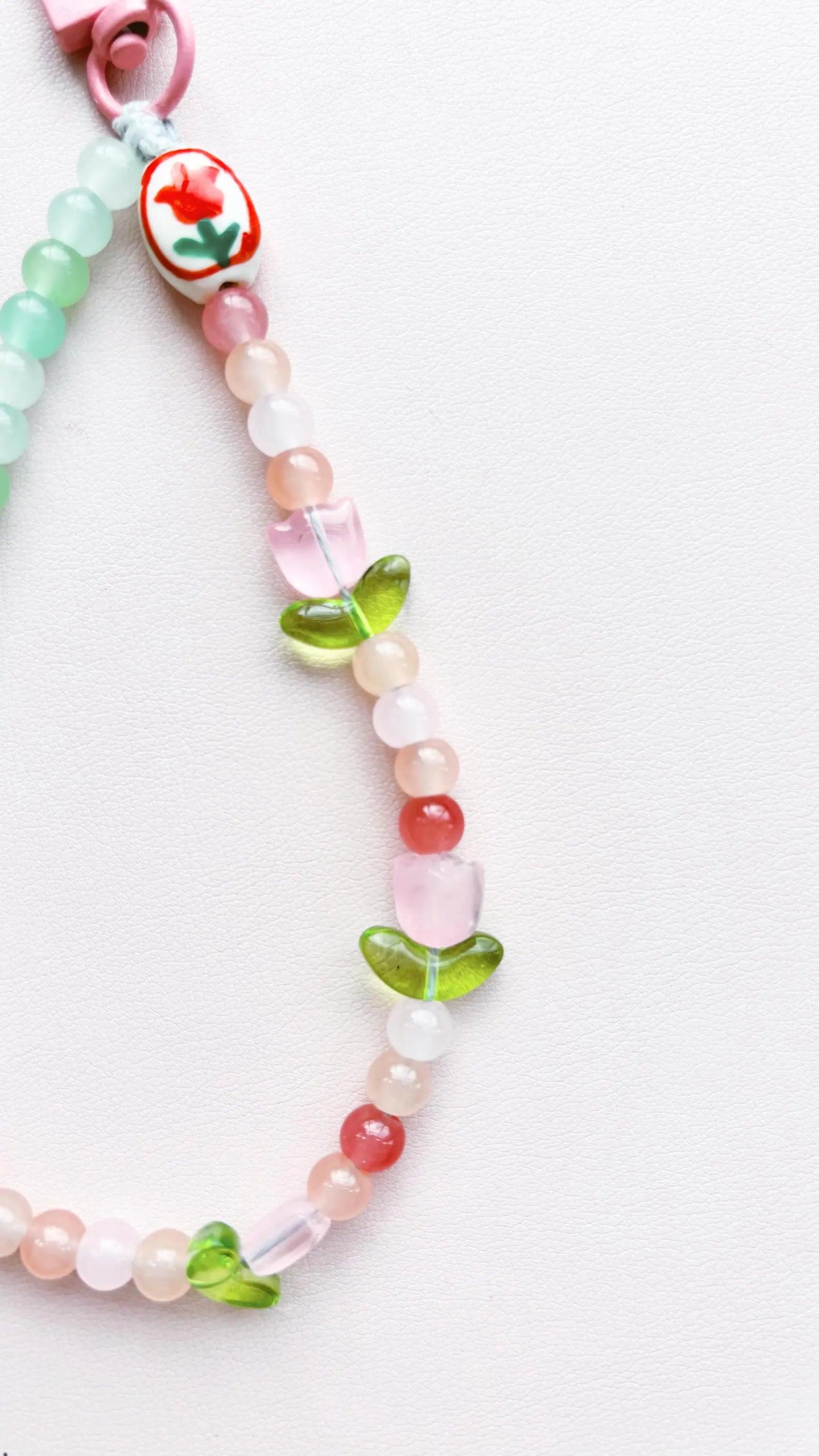 pink tulip beaded keychain bag charm