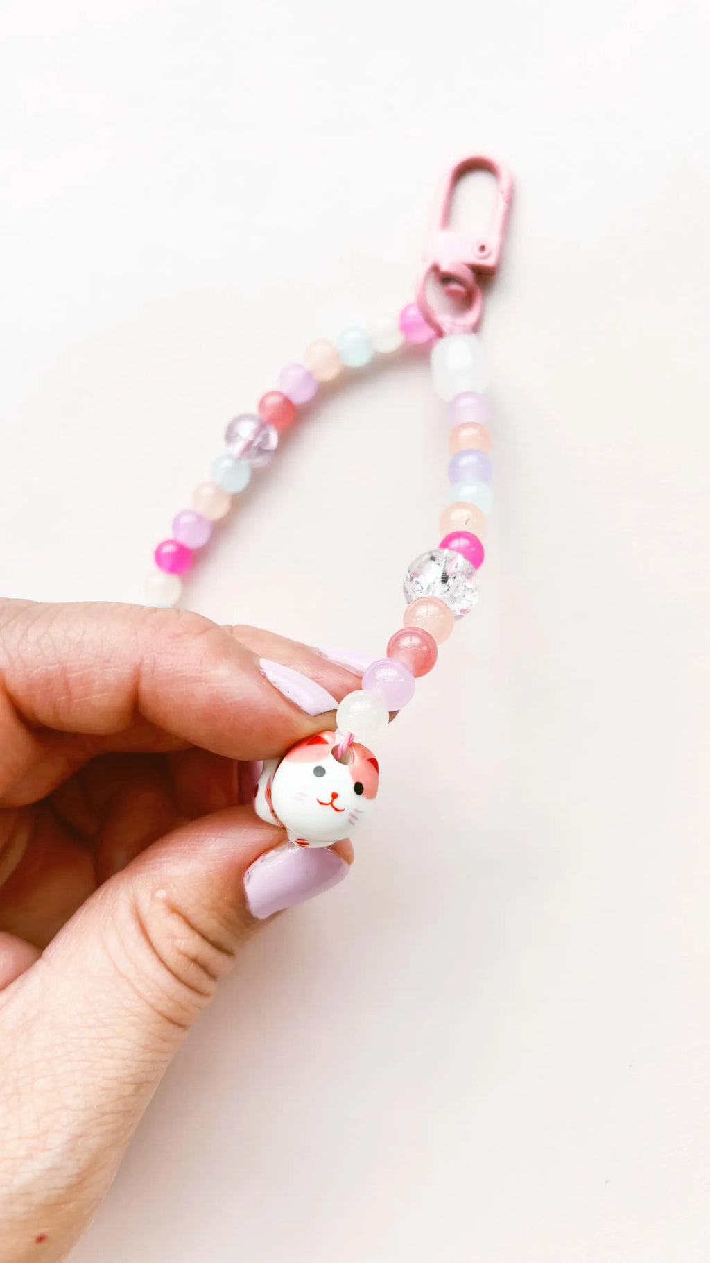 pink cat beaded keychain bag charm