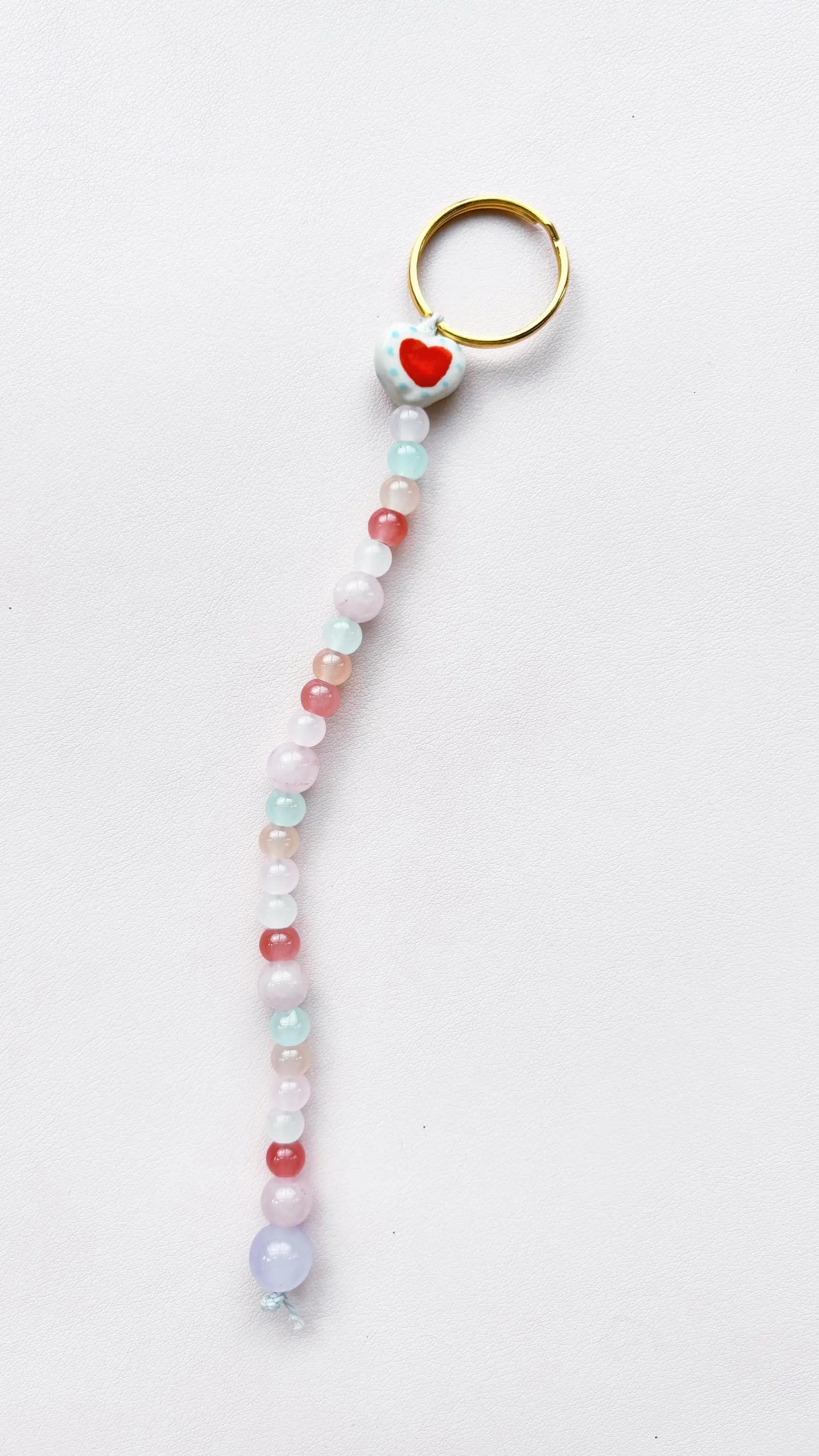 pink and blue heart beaded keychain bag charm