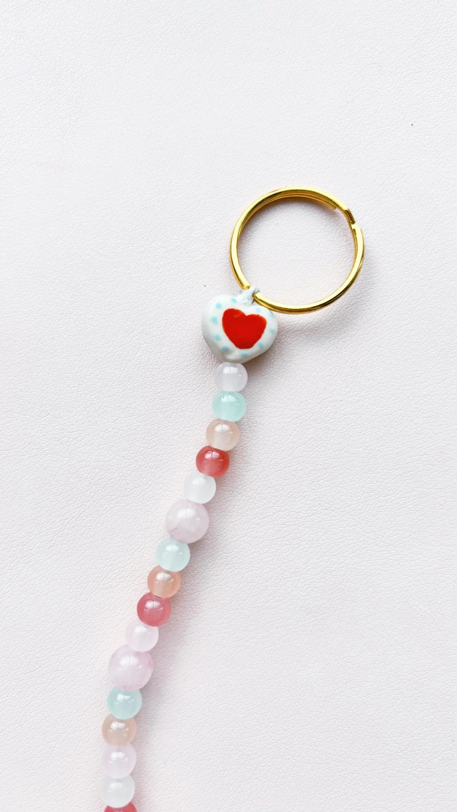 pink and blue heart beaded keychain bag charm