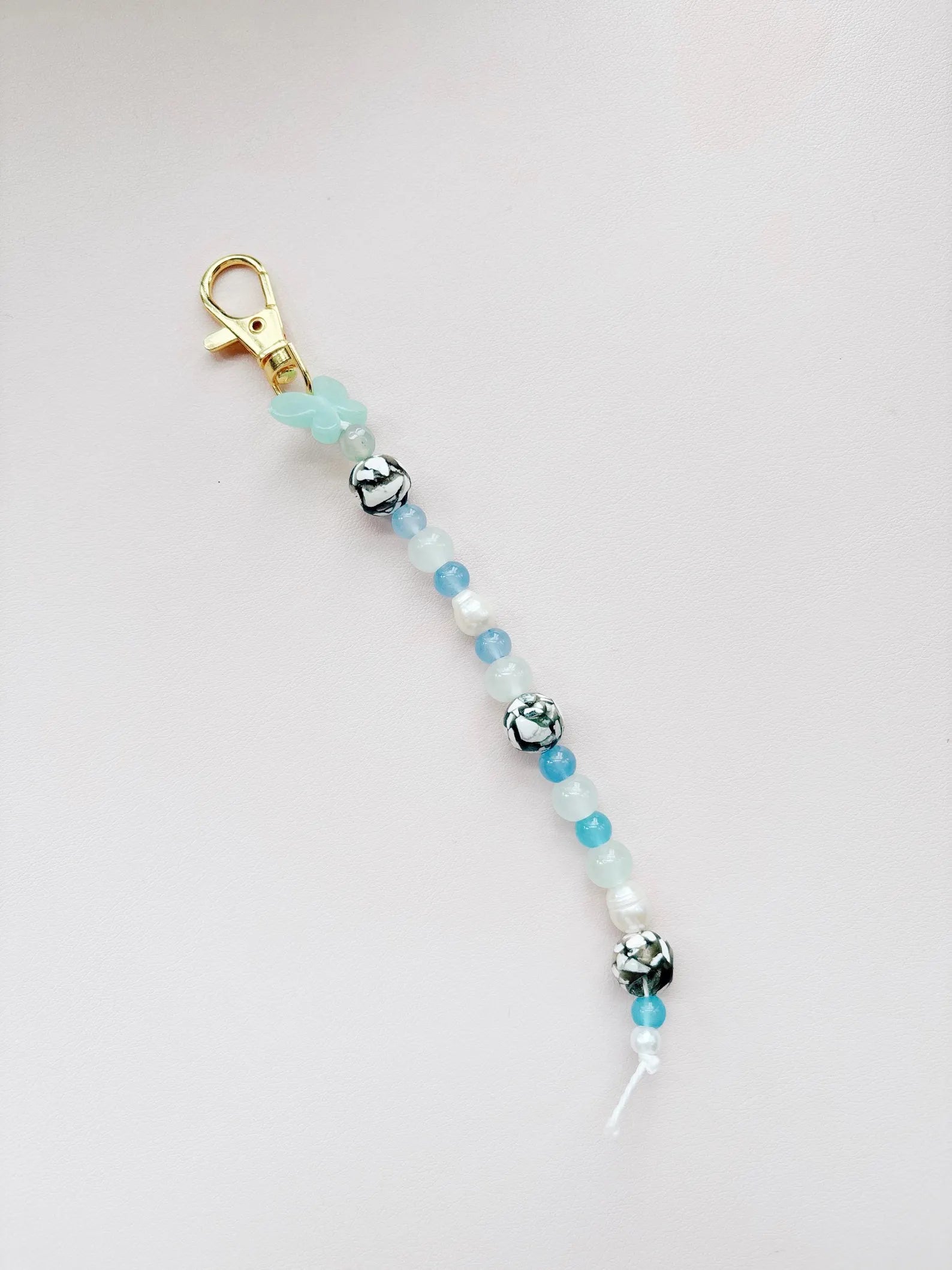 blue pearl butterfly beaded keychain bag charm