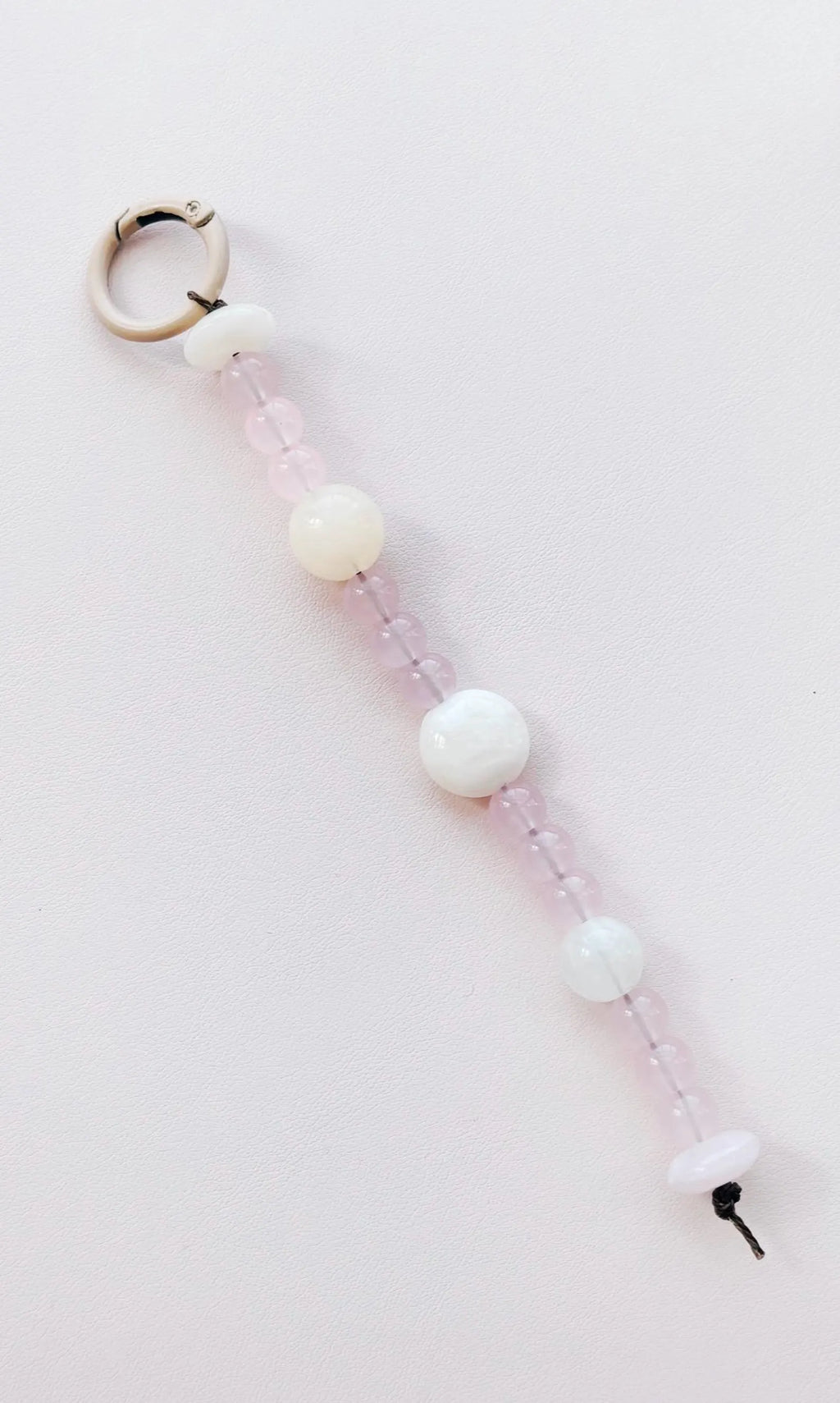 pink and cream beaded keychain bag charm