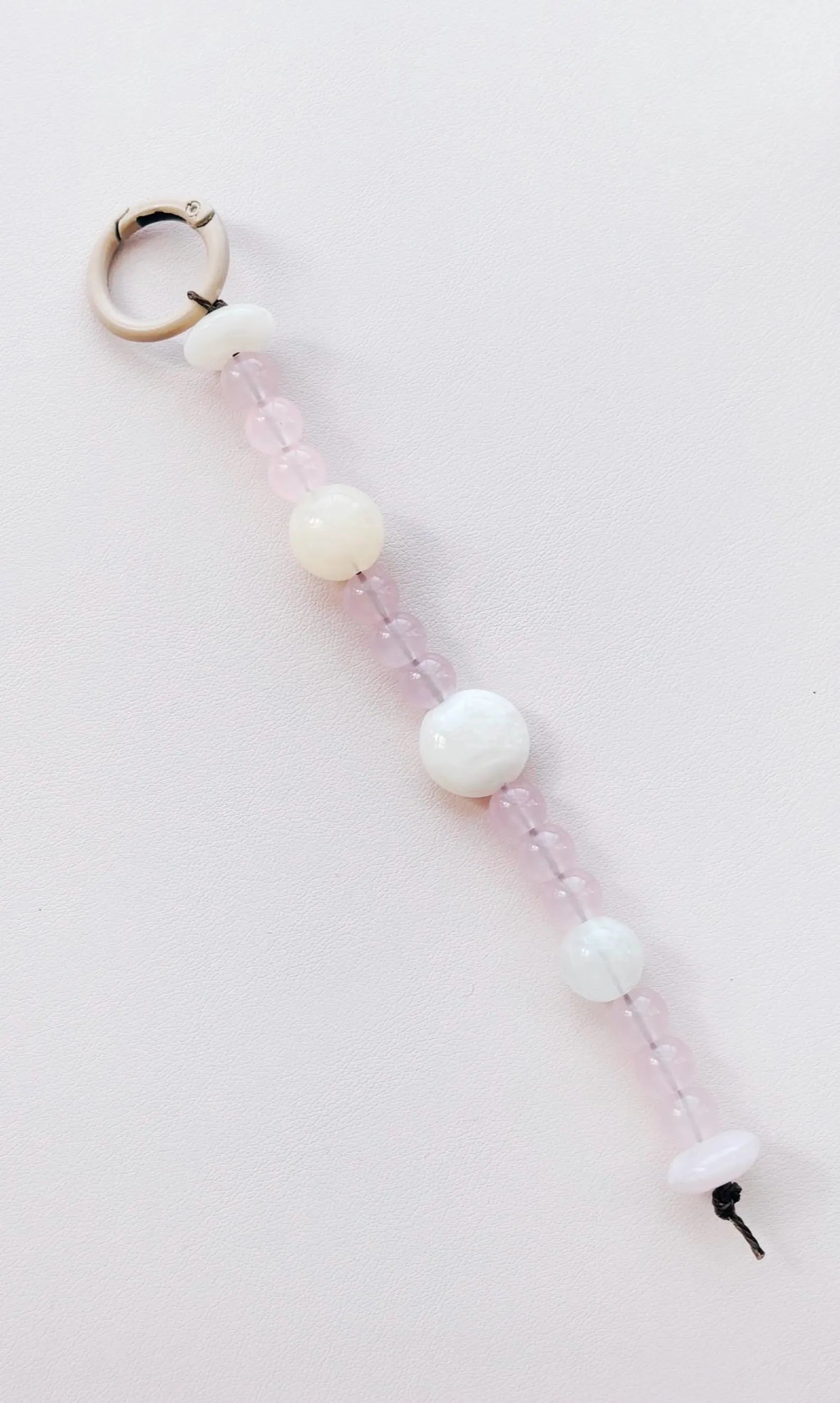 pink and cream beaded keychain bag charm