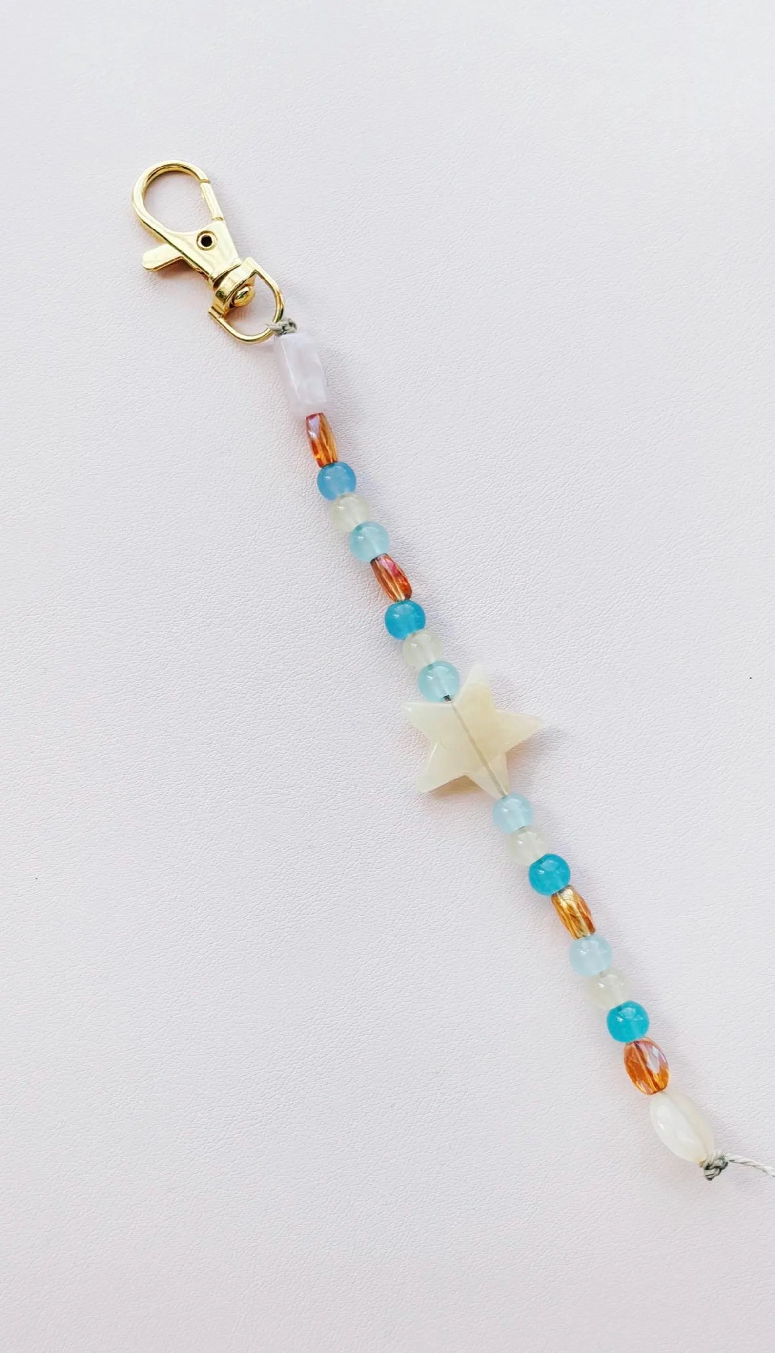 blue and yellow star beaded keychain bag charm