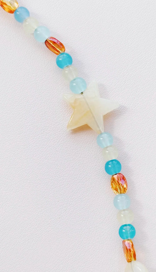 blue and yellow star beaded keychain bag charm